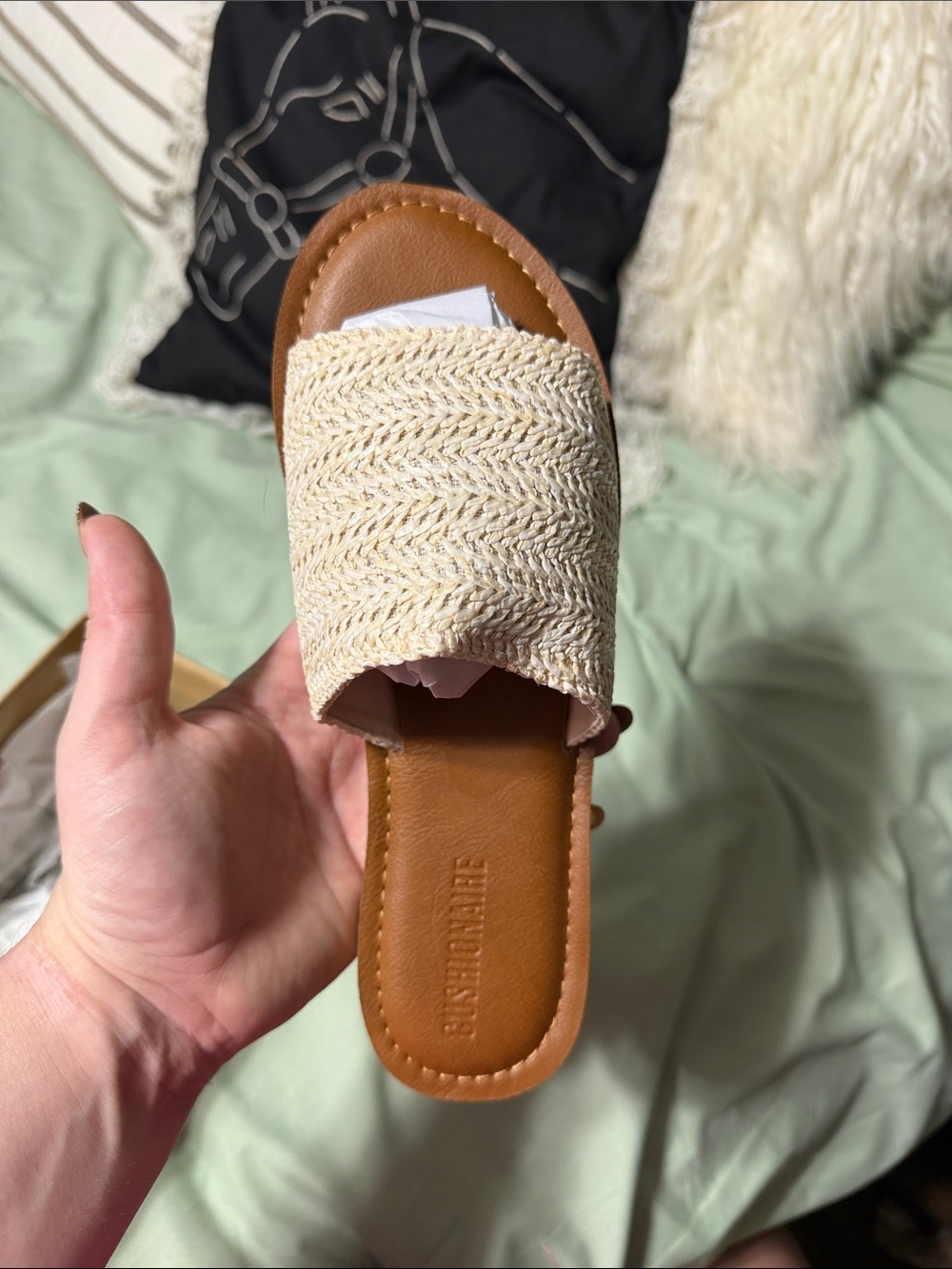 Women’s Cream Braided Slide Sandals with Tan Footbed